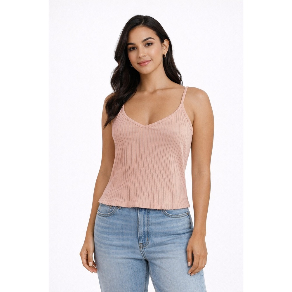 H&M Divided Nude Ribbed V-Neck Crop Top Y2K Streetwear Size M